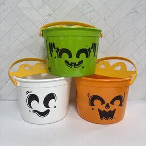 Set Lot Of 3 McDonalds Halloween Boo Buckets 2025 Pumpkin Ghost Witch Cute